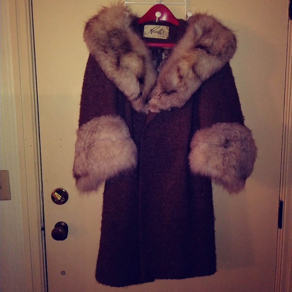 Vintage Jackie O Style Mink Collar Wool Coat - Picture 1 of 5